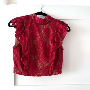 MAJORELLE Red Lace Crop Top